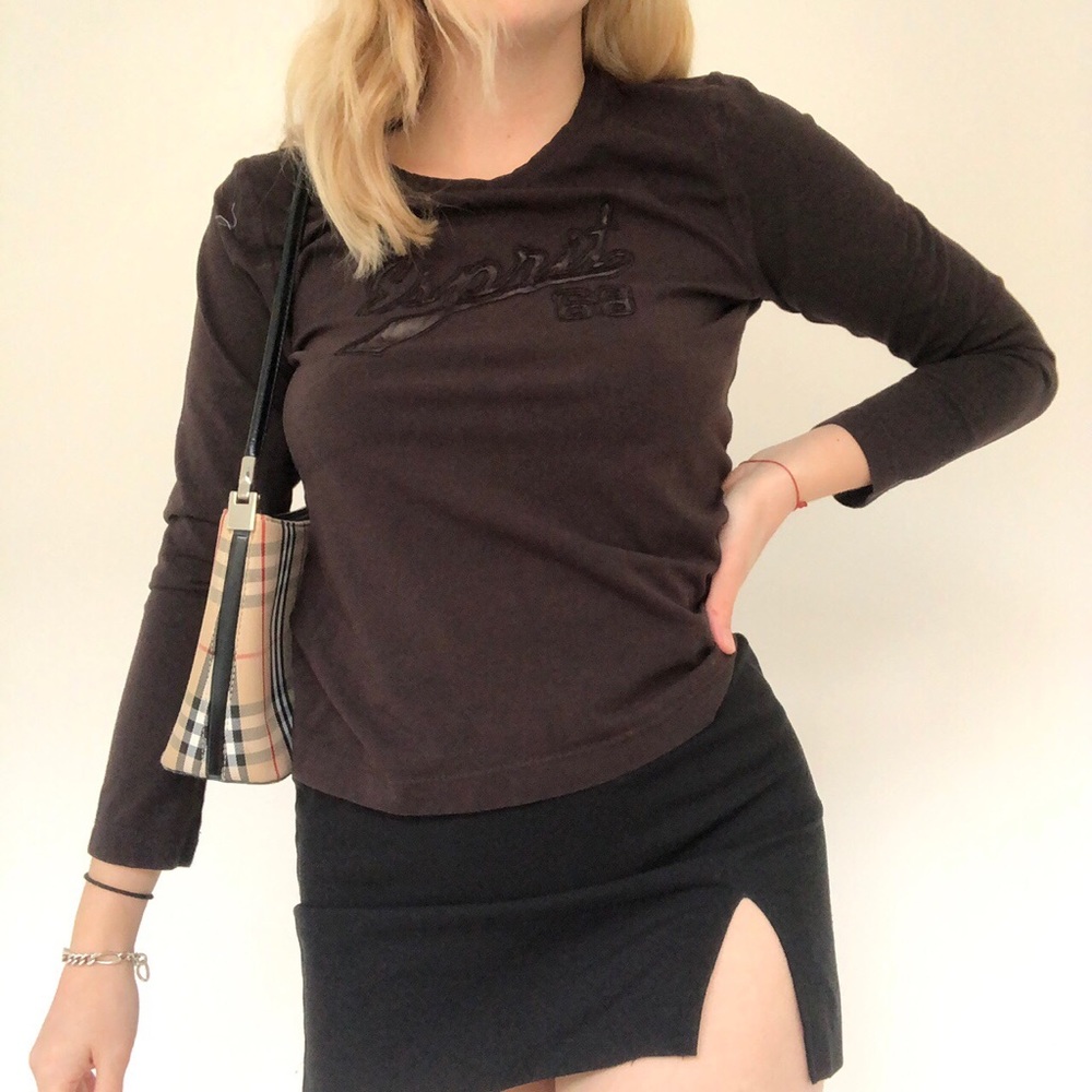 Esprit 68 Brown Satin Cropped Long-sleeve Shirt